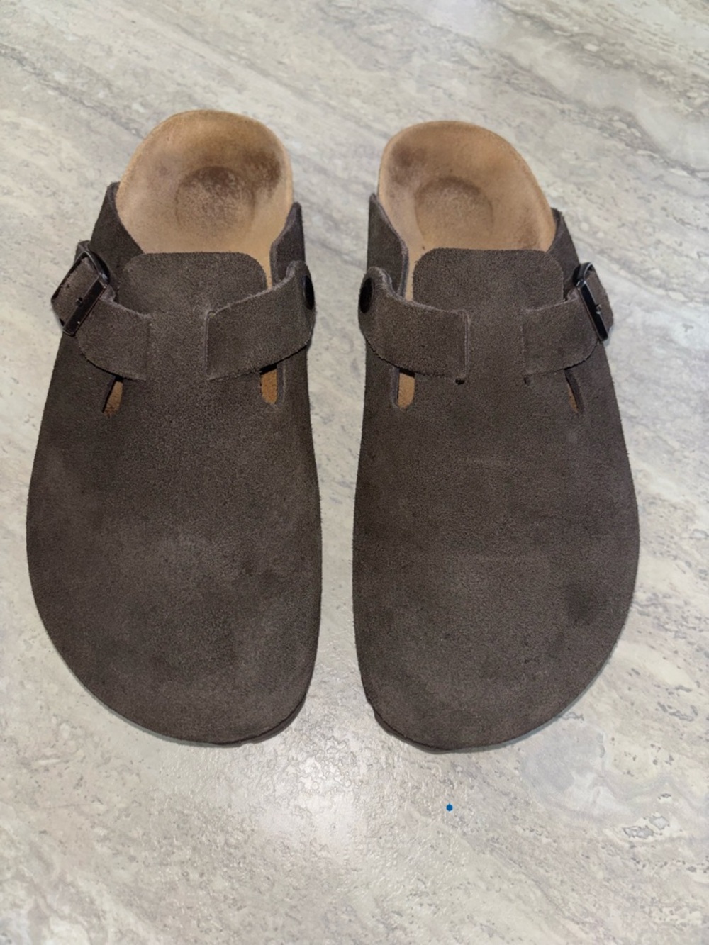 Birkenstock Boston Brown Suede Clog Mule with Buckle